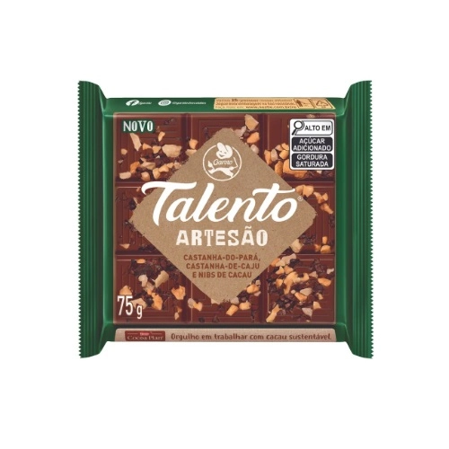 Chocolate Talento Artesao Castanha De Caju Castanha Do Para E Nibs De Cacau 75G