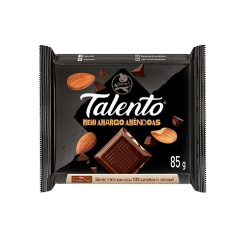 Chocolate Garoto Talento Meio Amargo Com Amendoas 85G
