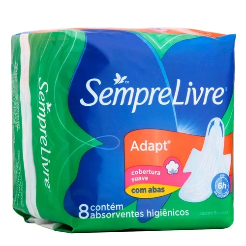 ABSORVENTE SEMPRE LIVRE ADAPT COBERTURA SUAVE COM ABAS COM 8 UNIDADES