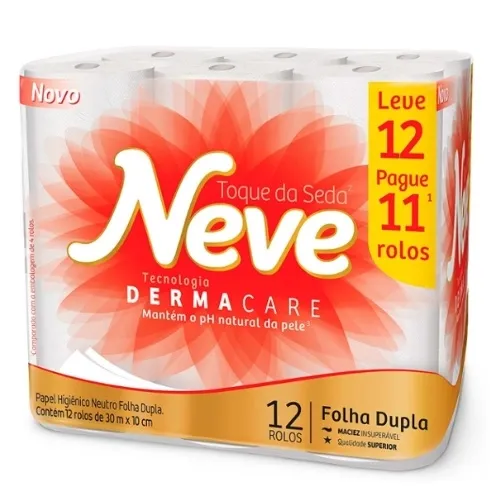PAPEL HIGIENICO NEVE TOQUE DE SEDA NEUTRO FOLHA DUPLA 12ROLOS