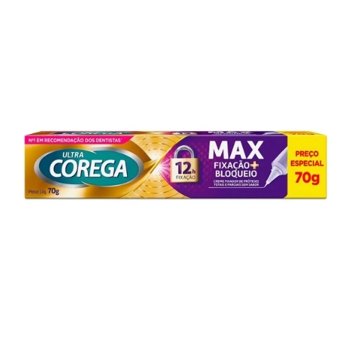CREME FIXADOR DE DENTADURA ULTRA COREGA MAX FIXACAO+BLOQUEIO S/SABOR 70G