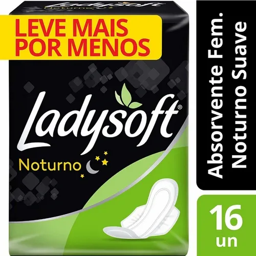 ABSORVENTE LADYSOFT NOTURNO COBERTURA SUAVE COM ABAS 16UN