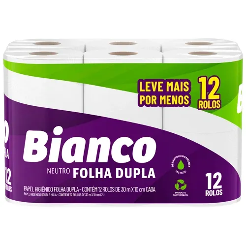 PAPEL HIGIENICO MILI BIANCO FOLHA DUPLA NEUTRO 30 METROS 12 ROLOS