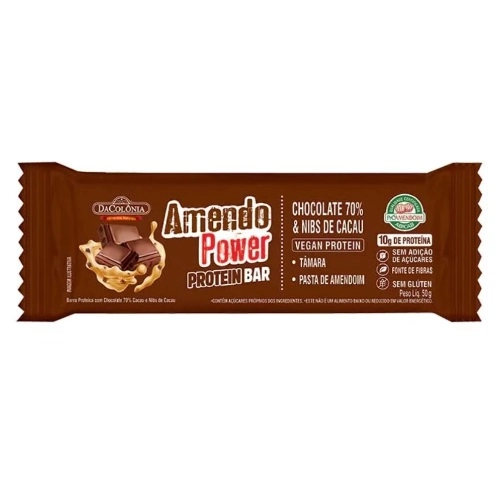 Barra De Proteina Amendopower Sabor Chocolate E Nibs De Cacau Dacolonia 50G