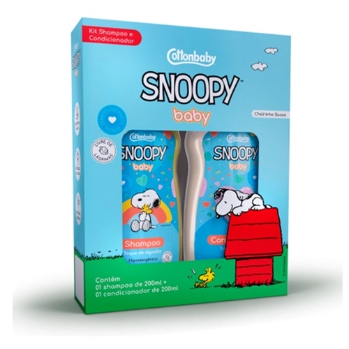 KIT SNOOPY BABY TOQUE DE ALGODAO SHAMPOO 200ML+CONDICIONADOR 200ML