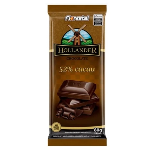 BARRA DE CHOCOLATE HOLLANDER 52% CACAU 80G
