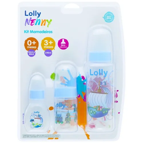 KIT MAMADEIRA LOLLY NENNY TIP AZUL 8547 50ML+80ML+240ML