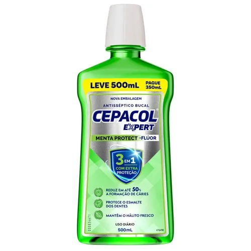ENXAGUANTE BUCAL CEPACOL MENTA PROTECT FLUOR 500ML
