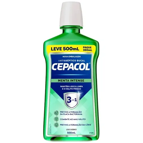 ENXAGUANTE BUCAL CEPACOL MENTA  INTENSE 3 EM 1 500ML