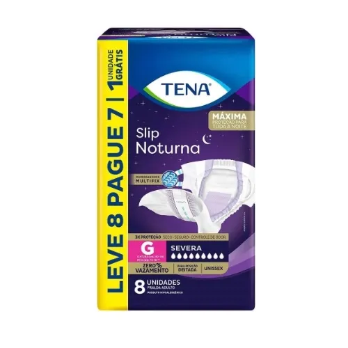FRALDA GERIATRICA UNISSEX TENA SLIP NOTURNA G ABSORCAO INTENSA 8 UNIDADES