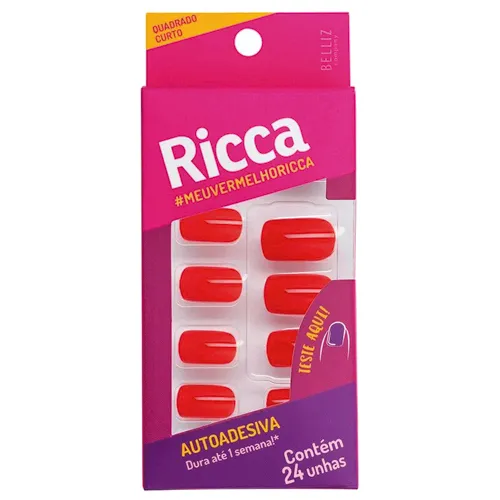 UNHAS POSTICAS RICCA QUADRADAS CURTAS VERMELHO PAIXAO 1984 24UN