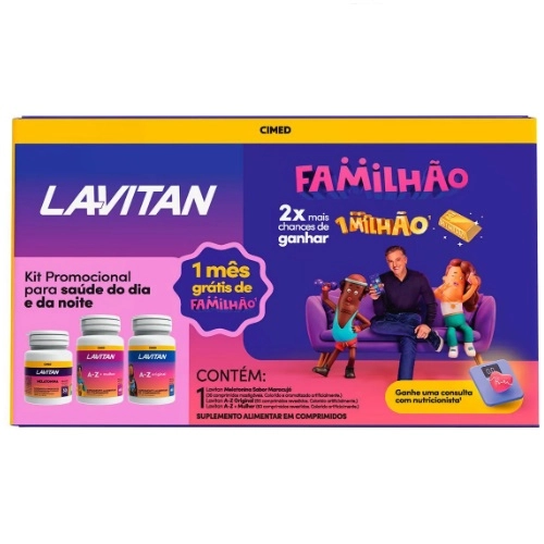 KIT LAVITAN FAMILHAO A-Z ORIGINAL+A-Z MULHER+MELATONINA 3UN 60CP+60CP+30CP MAST