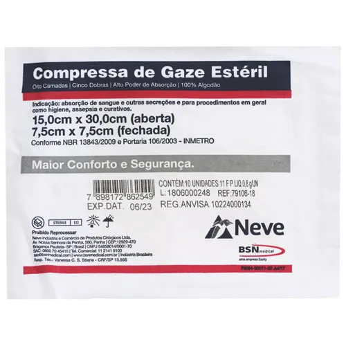 COMPRESSA DE GAZE 11FIO EST 7,5X7,5 10UN NEVE