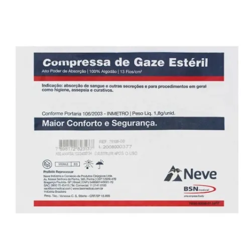COMPRESSA GAZE 13FIOS EST 7,5X7,5 FECHADA 10UN NEVE ALGODAO