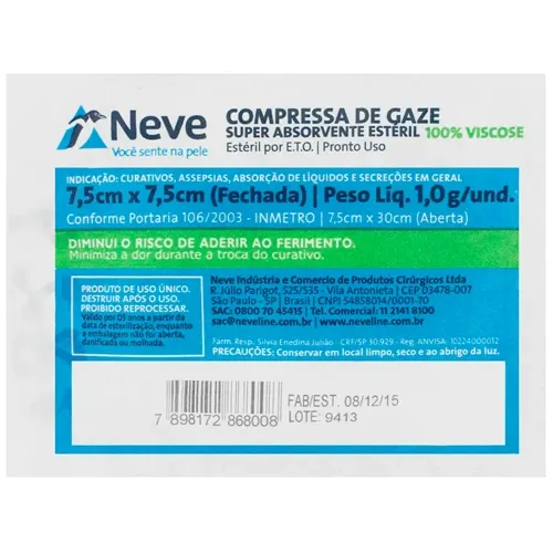 COMPRESSA GAZE NEVE 13 FIOS VISCOSE 7,5X7,5CM 10UN