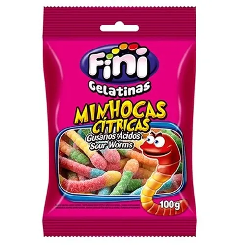 Fini Bala Gelatinas Minhocas Citricas 100G