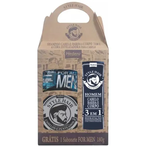 KIT HEDERA LINHA HOMEM SHAMPOO+CERA+SABONETE 300ML+150G+180G