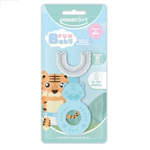 ESCOVA DENTAL POWERDENT FUN BABY MASSAGEADORA SILICONE