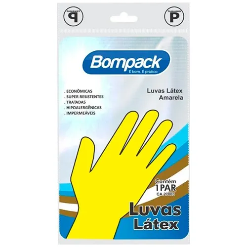 LUVA MULTIUSO BOMPACK LATEX AMARELA P 1PAR
