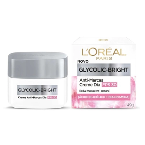 CREME FACIAL ANTI-MARCAS DIA L'OREAL PARIS GLYCOLIC BRIGHT FPS 30 49G